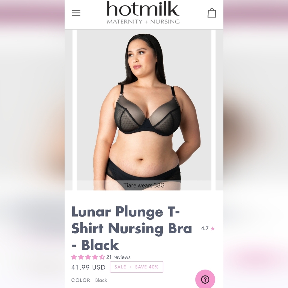 Hotmilk Lunar Plunge Tshirt Nursing Bra Black (US 36G)(UK 36F)